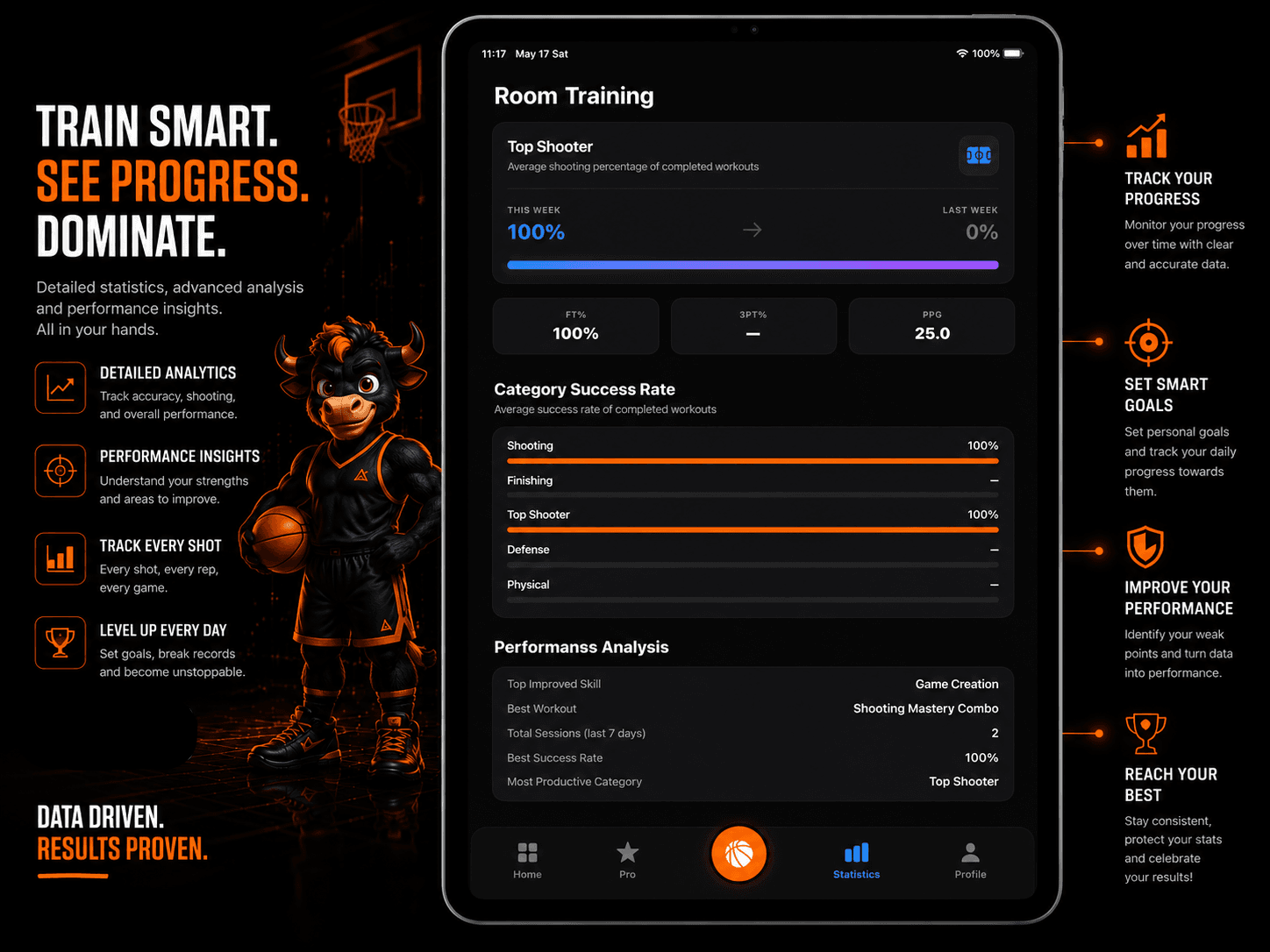 CourtRise iPad statistics interface